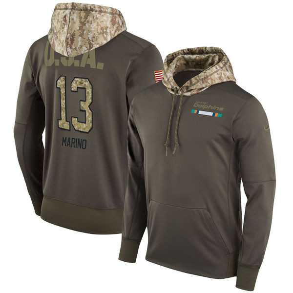Nike Dolphins 13 Dan Marino Men's Olive Salute To Service Pullover Hoodie